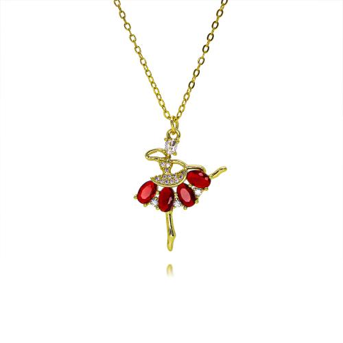 Collier en laiton cubique Zircon Micro Pave, Dancing Girl, Placage de couleur d'or, bijoux de mode & normes différentes pour le choix & pavé de micro zircon & pour femme, plus de couleurs à choisir Environ 45 cm, Vendu par PC[