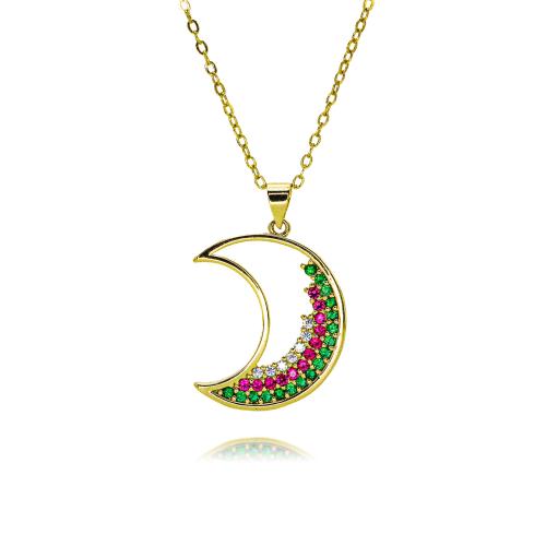 Collier en laiton cubique Zircon Micro Pave, lune, Placage de couleur d'or, bijoux de mode & normes différentes pour le choix & pavé de micro zircon & pour femme, plus de couleurs à choisir Environ 45 cm, Vendu par PC[