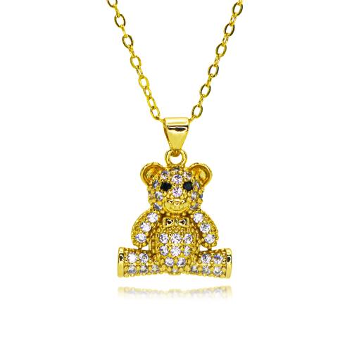 Collier en laiton cubique Zircon Micro Pave, ours, Placage de couleur d'or, bijoux de mode & normes différentes pour le choix & pavé de micro zircon & pour femme, plus de couleurs à choisir Environ 45 cm, Vendu par PC[