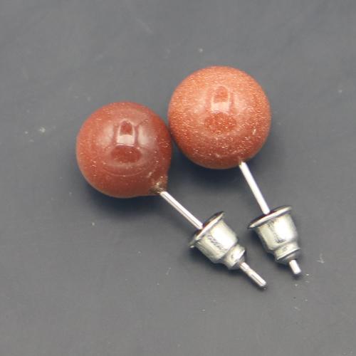 Gemstone Stud Earring, Natural Stone, with Zinc Alloy, Round, silver color plated, fashion jewelry 