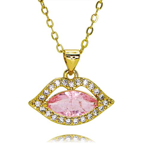 Collier en laiton cubique Zircon Micro Pave, lèvre, Placage de couleur d'or, bijoux de mode & normes différentes pour le choix & pavé de micro zircon & pour femme, plus de couleurs à choisir Environ 45 cm, Vendu par PC[