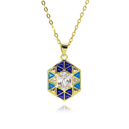 Cubic Zircon Micro Pave Brass Necklace, gold color plated & fashion jewelry & micro pave cubic zirconia & for woman & enamel Approx 45 cm 