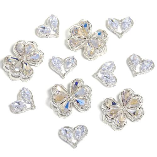 Acrylic Jewelry Beads, Zinc Alloy, silver color plated, DIY & with rhinestone 