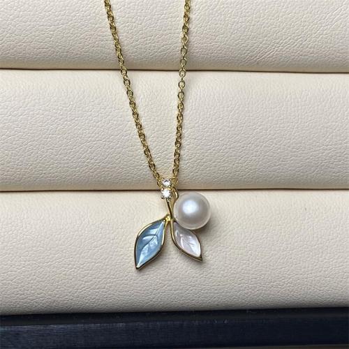 Freshwater Pearl Brass Necklace, with Freshwater Pearl, with 5cm extender chain, gold color plated, fashion jewelry, golden, Pearl 6-7mm cm 