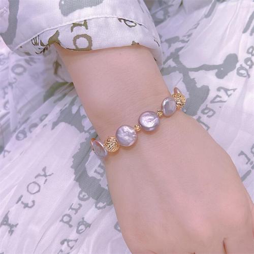 Cultured Freshwater Pearl Brass Bracelet, with Pearl Oyster & Brass, with 5cm extender chain, fashion jewelry, multi-colored cm [