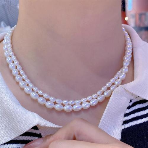 Collier de perles d'eau douce naturelles, perle d'eau douce cultivée, bijoux de mode, blanc, Pearl 4mm+6mm Environ 42 cm, Vendu par PC[