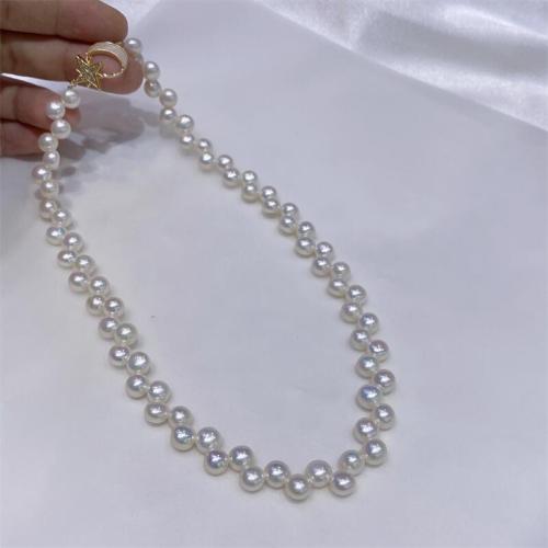 Collier de chaîne en laiton de perles d'eau douce, perle d'eau douce cultivée, avec laiton, Placage de couleur d'or, bijoux de mode, blanc, Pearl 6-7mm cm, Vendu par PC[