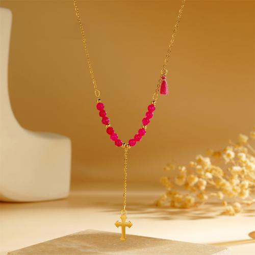 Gemstone Necklaces, 304 Stainless Steel, with Gemstone & Polyester, with 5CM extender chain, plated, for woman Approx 43 cm 