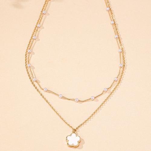 Plastic Pearl Necklace, Zinc Alloy, with Plastic Pearl & Acrylic, petals, plated, for woman, gold [