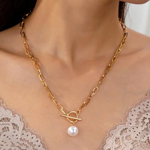 Plastic Pearl Necklace, Zinc Alloy, with Plastic Pearl, plated, for woman, gold [