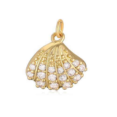 Cubic Zirconia Micro Pave Brass Pendant, with Plastic Pearl, plated, DIY & micro pave cubic zirconia & enamel, gold 