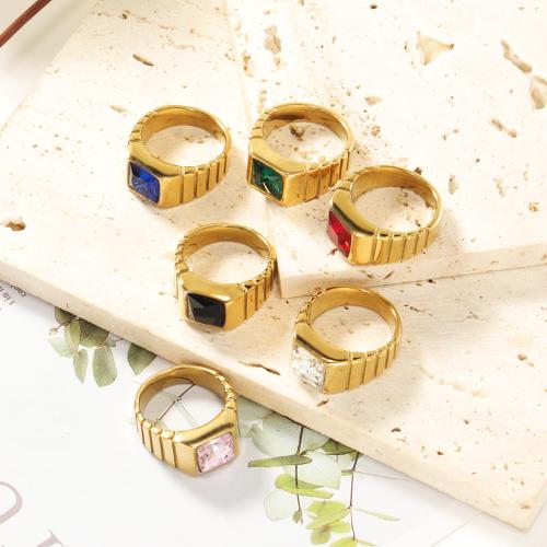 Partículas de acero anillo, Patrón Geométrico, chapado en color dorado, diverso tamaño para la opción & para mujer & con diamantes de imitación, más colores para la opción, tamaño:7-11, Vendido por UD