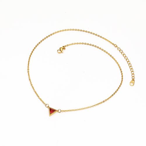 Acier titane collier, triangle, Placage de couleur d'or, pour femme & avec strass, plus de couleurs à choisir Environ 16 pouce, Vendu par PC