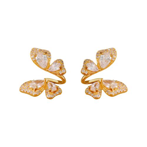 Cubic Zirconia Micro Pave Brass Earring, 18K gold plated, fashion jewelry & micro pave cubic zirconia & for woman, golden, 19mm 