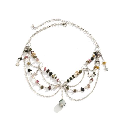 Gemstone Necklaces, Zinc Alloy, with iron chain & turquoise & Crystal & Plastic Pearl & Acrylic, fashion jewelry & for woman 