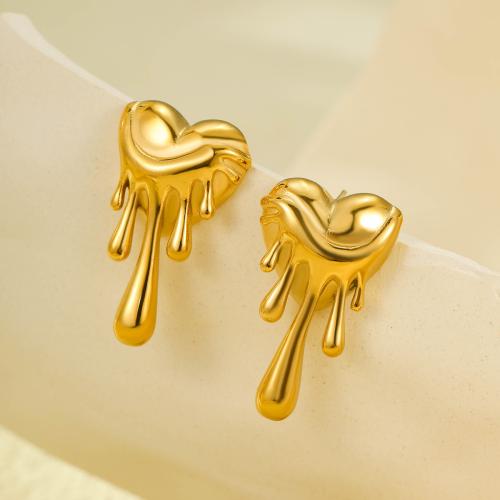 Stainless Steel Stud Earring, 304 Stainless Steel, Heart, 18K gold plated, fashion jewelry & for woman, golden 