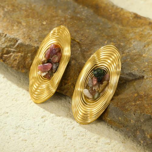 Gemstone Stud Earring, 304 Stainless Steel, with Natural Stone, 18K gold plated, fashion jewelry & for woman 