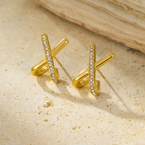 Stainless Steel Cubic Zirconia Stud Earring, 304 Stainless Steel, 18K gold plated, fashion jewelry & micro pave cubic zirconia & for woman, golden 