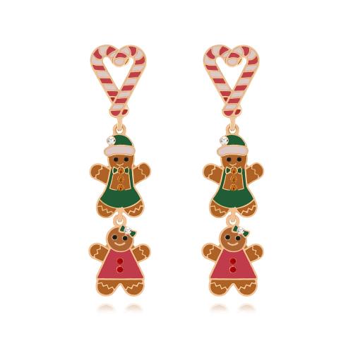 Pendientes de Navidad, aleación de zinc, Diseño de Navidad & Joyería & para mujer & esmalte & con diamantes de imitación, multicolor, 63x15mm, Vendido por Par