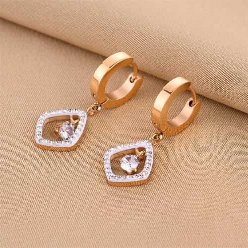 Acier titane Boucles d'oreilles pendantes Hoop Huggie, bijoux de mode & pour femme & avec strass, plus de couleurs à choisir, 40mm, Vendu par paire