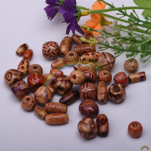 Printing Wood Beads, DIY, Random Color, 7-12mm 