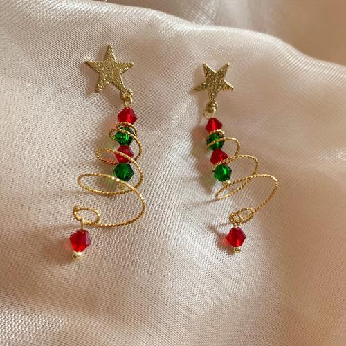 Christmas Earrings, Brass, Christmas Tree, Christmas Design & fashion jewelry & for woman, 42mm 