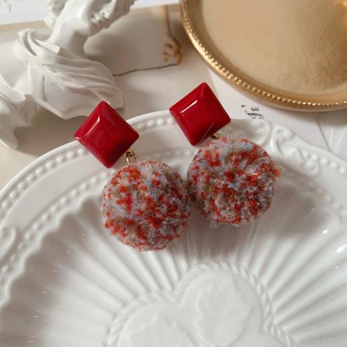 Fluffy Pom Pom Earrings, Resin, with Plush, Christmas Design & fashion jewelry & for woman, red 