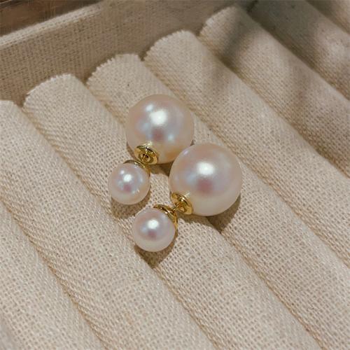 Sterling Silver Stud Earring, Argent sterling 925, avec Shell Pearl, bijoux de mode & pour femme, 14mm, Vendu par paire[