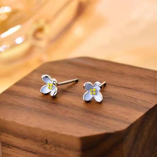 Sterling Silver Stud Earring, Argent sterling 925, fleur, bijoux de mode & pour femme Vendu par paire[