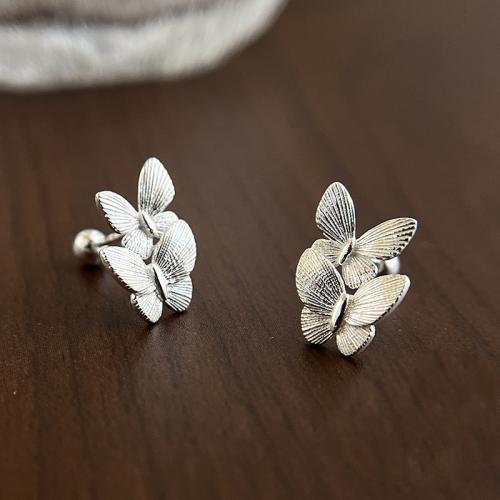 Sterling Silver Stud Earring, Argent sterling 925, papillon, bijoux de mode & pour femme Vendu par paire[