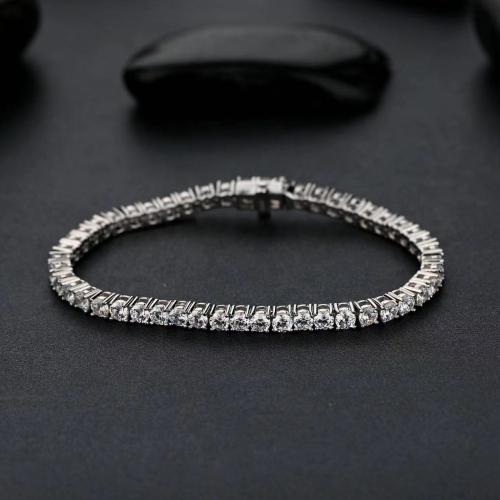 Cubic zirconia pavimenta la pulsera de plata de ley, Plata de ley 925, Joyería & micro arcilla de zirconia cúbica & para mujer, longitud:aproximado 19 cm, Vendido por UD