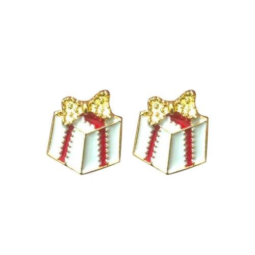 Pendientes de Navidad, aleación de zinc, forma de regalo, Diseño de Navidad & Joyería & para mujer, 12x11mm, Vendido por Par