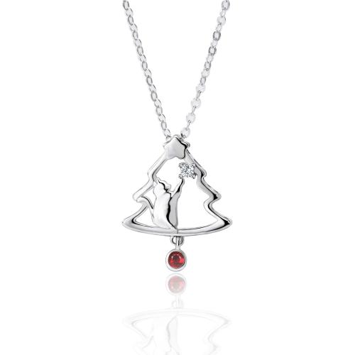 Zircon cubique Micro Pave collier en argent sterling, Argent sterling 925, avec 5cm chaînes de rallonge, arbre de noël, bijoux de mode & pavé de micro zircon & pour femme Environ 39 cm, Vendu par PC[