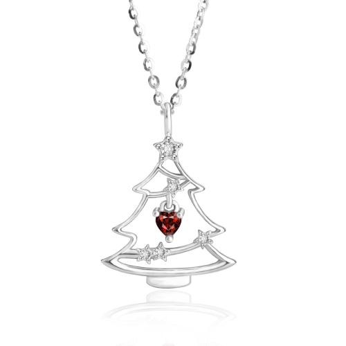 Zircon cubique Micro Pave collier en argent sterling, Argent sterling 925, avec 5cm chaînes de rallonge, arbre de noël, bijoux de mode & pavé de micro zircon & pour femme, plus de couleurs à choisir Environ 40 cm, Vendu par PC[