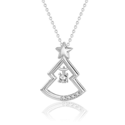 Cubic Zirconia Micro Pave Sterling Silver Necklace, 925 Sterling Silver, with 5cm extender chain, Christmas Tree, fashion jewelry & micro pave cubic zirconia & for woman Approx 40 cm 