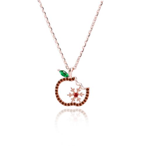 Cubic Zirconia Micro Pave Sterling Silver Necklace, 925 Sterling Silver, with 5cm extender chain, Apple, Christmas Design & fashion jewelry & micro pave cubic zirconia & for woman Approx 40 cm 