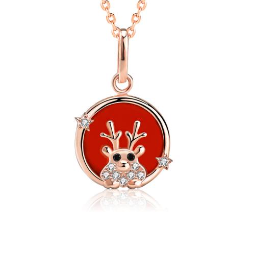 Cúbicos circón Micro pavimenta collar de plata Esterlinas, Plata de ley 925, con Ágata roja, con 5cm extender cadena, Diseño de Navidad & Joyería & micro arcilla de zirconia cúbica & para mujer, longitud:aproximado 40 cm, Vendido por UD