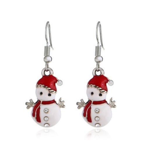 Pendientes de Navidad, aleación de zinc, Hombre de Nieve, Diseño de Navidad & Joyería & micro arcilla de zirconia cúbica & para mujer & esmalte, más colores para la opción, 38x13mm, Vendido por Par