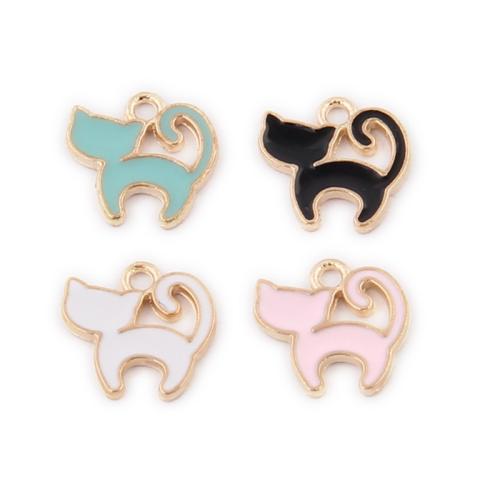 Zinc Alloy Enamel Pendants, Cat, gold color plated, DIY Approx 