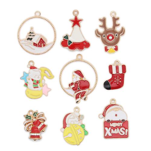 Zinc Alloy Christmas Pendants, gold color plated & Christmas Design & DIY & enamel & with rhinestone Approx 