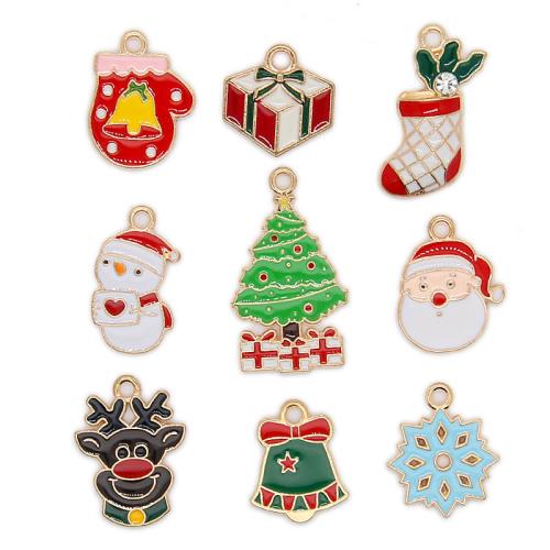 Zinc Alloy Christmas Pendants, gold color plated & Christmas Design & DIY & enamel & with rhinestone Approx 