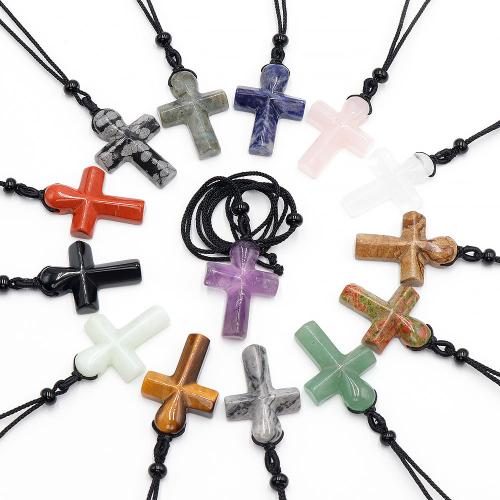 Gemstone Necklaces, Natural Stone, with Knot Cord, Cross, fashion jewelry & Unisex Approx 32 cm 