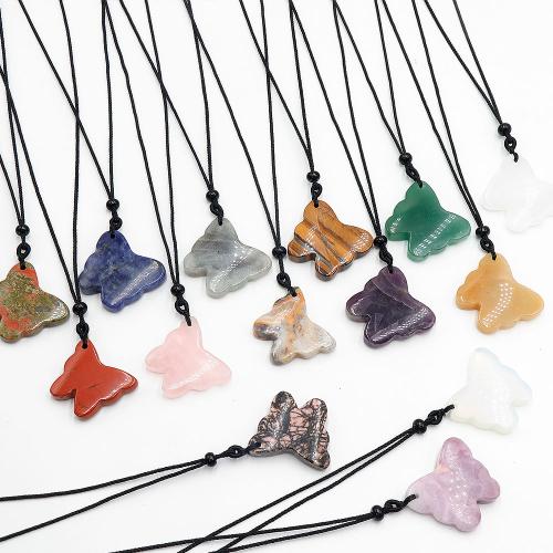 Gemstone Necklaces, Natural Stone, with Knot Cord, Butterfly, Carved, fashion jewelry & Unisex 