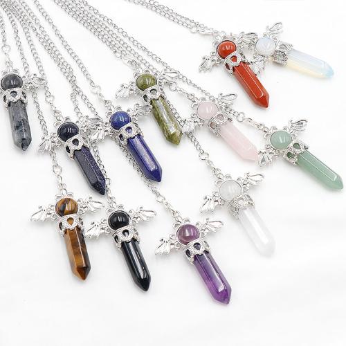 Gemstone Necklaces, Natural Stone, with Zinc Alloy, silver color plated Approx 32 cm 