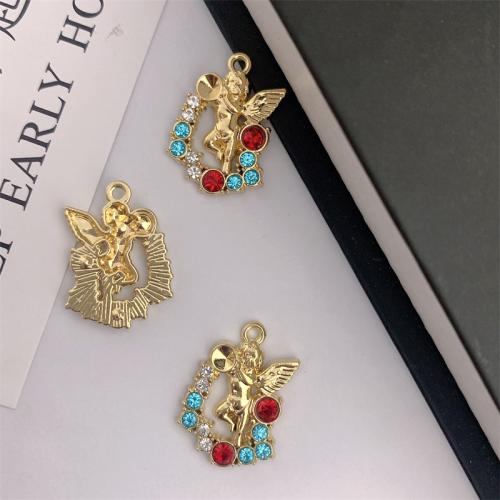 Zinc Alloy Rhinestone Pendants, Angel, gold color plated, DIY & with rhinestone 