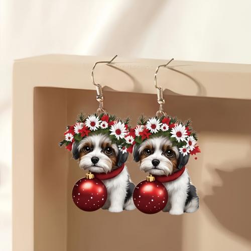 Pendientes de Navidad, Acrílico, Perro, Impresión, Diseño de Navidad & Lindo & para mujer, Vendido por Par