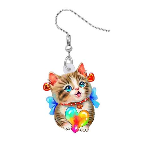 gota pendiente de acrílico, Gato, Impresión, Lindo & para mujer, multicolor, Vendido por Par