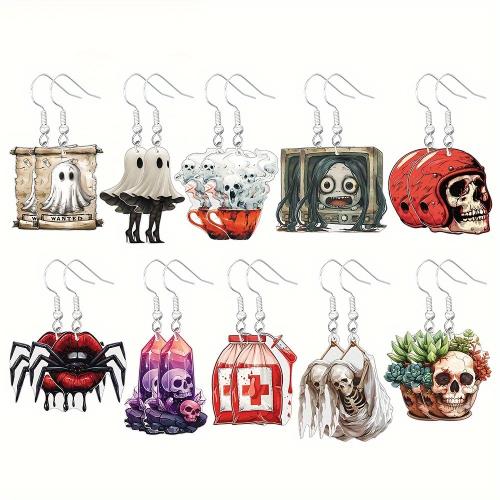 Acrílico Pendientes con Colgantes, Impresión, Diseño de Halloween & diferentes estilos para la opción & para mujer, más colores para la opción, Vendido por Par