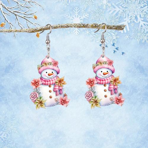 Christmas Earrings, Acrylic, Snowman, printing, Christmas Design & cute & for woman 