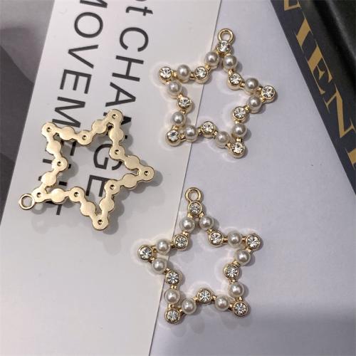 Zinc Alloy Rhinestone Pendants, with Plastic Pearl, Star, gold color plated, DIY & with rhinestone 